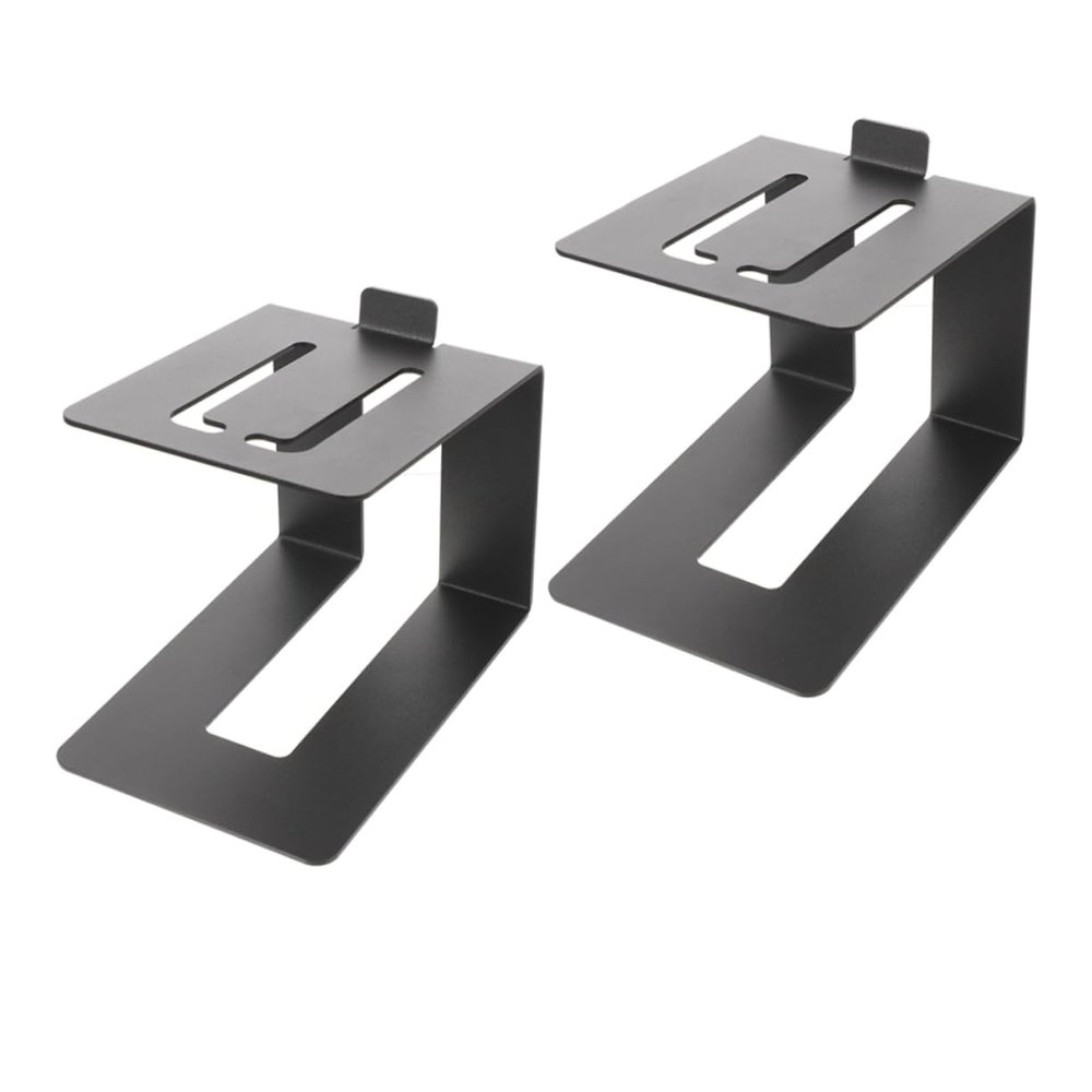 2pcs Desktop Speaker Stands Adjustable Metal Monitor Speaker Brackets for Computer Bookshelf Black Storage Holders