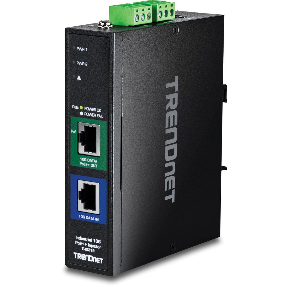TRENDnet Industrial 10G PoE++ Injector, TI-IG319, Extreme Temperature Ready, IP30, Supports (15.4W), (30W), NDAA & TAA Compliant, Wall Mountable, Extend an Additional 100m (328 ft.)