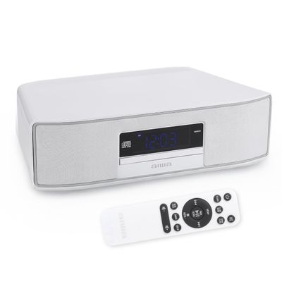 AIWA - Exos Home Speaker, Premium 30W RMS Sound System with CD Player, Bluetooth Connectivity, FM Radio, Optical Digital Input, Dual 1 Tweeters + Dual 2 Bass Units, IR Remote Control, White