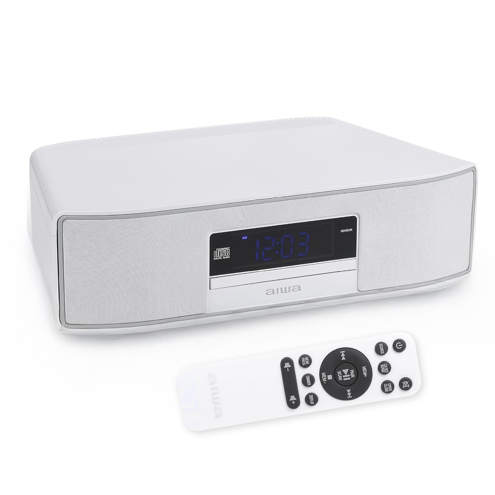 AIWA - Exos Home Speaker, Premium 30W RMS Sound System with CD Player, Bluetooth Connectivity, FM Radio, Optical Digital Input, Dual 1 Tweeters + Dual 2 Bass Units, IR Remote Control, White
