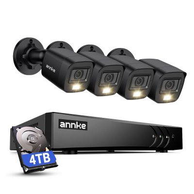 ANNKE 2MP Security Camera System, 8CH 3K Lite DVR Recorder with AI Motion Detection, 4X 1080P (19201080) Add-on Wired Black Cams with Smart Color Night Vision, IP67, 3.6mm Lens, 4TB Hard Drive Disk