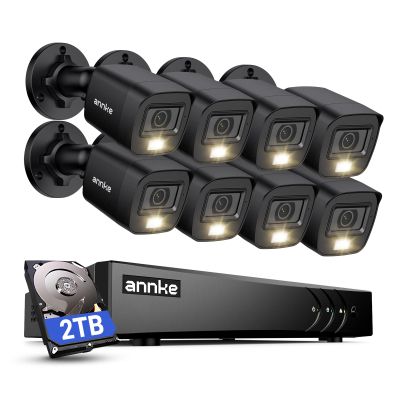 ANNKE 2MP Security Camera System, 8CH 3K Lite DVR Recorder with AI Motion Detection, 8X 1080P (19201080) Add-on Wired Black Cams with Smart Color Night Vision, IP67, 3.6mm Lens, 2TB Hard Drive Disk