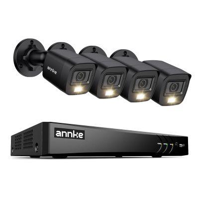 ANNKE 2MP Security Camera System, 8CH 4K DVR Recorder with AI Motion Detection, 4X 1080P (19201080) Add-on Wired Black Cams with Smart Color Night Vision, IP67, Compatible with Alexa, No Hard Drive