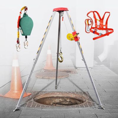 Emergency Rescue Tripod Kit 7Ft Height Aluminum Confined Space Tripod Kit Strong Stability,Heavy-Duty Confined Space Rescue Tripod with 2600/1800/1200 Lbs Lifting,1800Lbs Win,1800Lbs Winch+Self