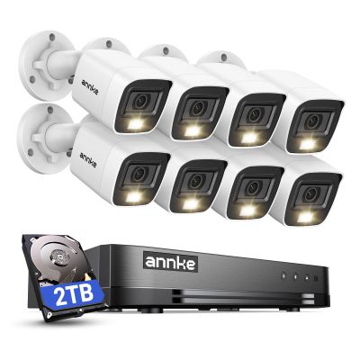 ANNKE 2MP Security Camera System, 16CH 2MP Lite DVR Recorder with AI Motion Detection, 8X 1080P (19201080) Add-on Wired White Cams with Smart Color Night Vision, IP67, 3.6mm Lens, 2TB Hard Drive
