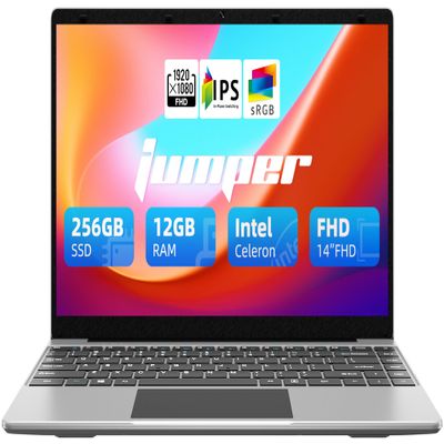 jumper Laptop, 12GB LPDDR4 RAM, 256GB SSD ROM, 14 Inch 1080p FHD IPS Screen, Windows 11 Laptops Computer with Celeron 4-Core Processor, UHD Graphics 600, 2 Stereo Speaker, Portable.