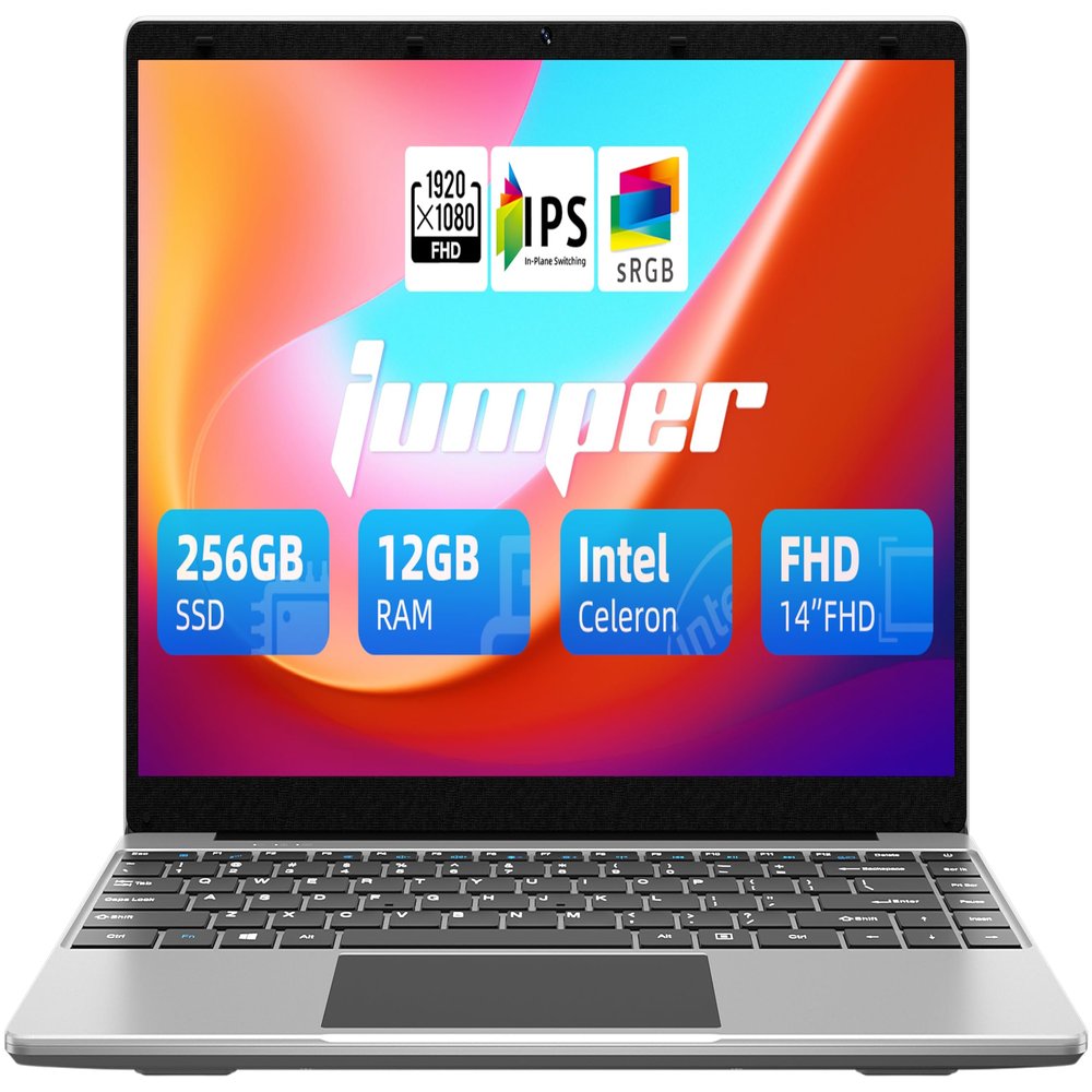jumper Laptop, 12GB LPDDR4 RAM, 256GB SSD ROM, 14 Inch 1080p FHD IPS Screen, Windows 11 Laptops Computer with Celeron 4-Core Processor, UHD Graphics 600, 2 Stereo Speaker, Portable.