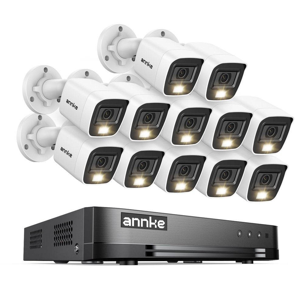 ANNKE 2MP Security Camera System, 16CH 2MP Lite DVR Recorder with AI Motion Detection, 12x 1080P (19201080) Add-on Wired White Cams with Smart Color Night Vision, IP67, 3.6mm Lens, No Hard Drive