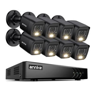 ANNKE 2MP Security Camera System, 8CH 3K Lite DVR Recorder with AI Motion Detection, 8X 1080P (19201080) Add-on Wired Black Cams with Smart Color Night Vision, IP67, 3.6mm Lens, NO Hard Drive Disk