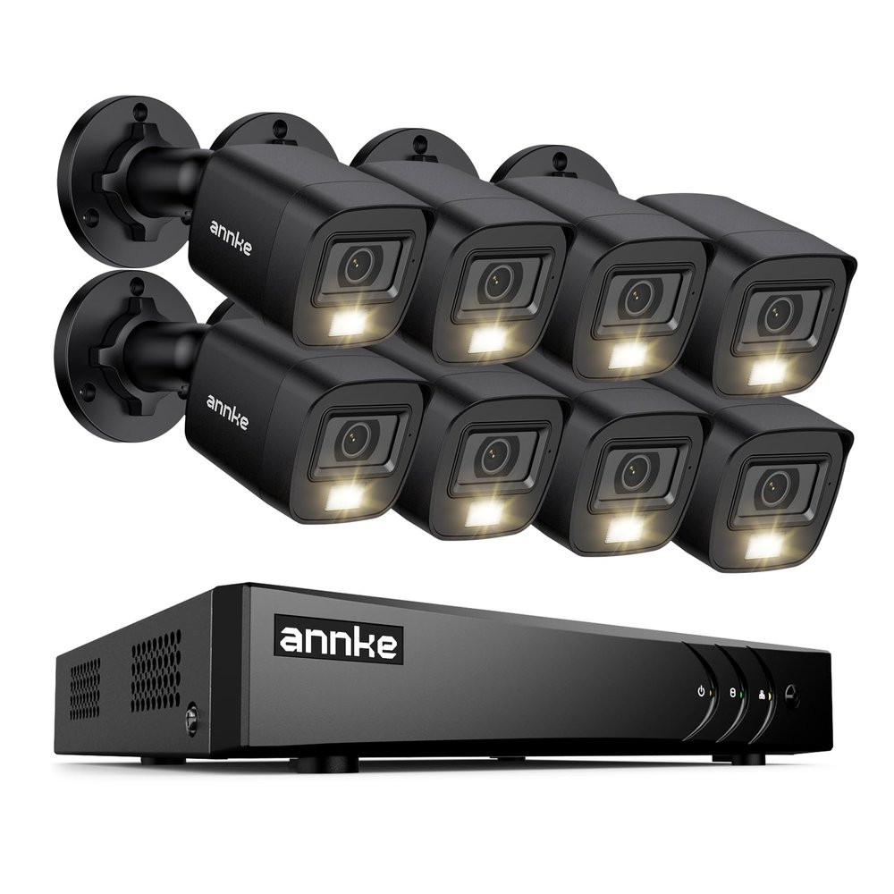 ANNKE 2MP Security Camera System, 8CH 3K Lite DVR Recorder with AI Motion Detection, 8X 1080P (19201080) Add-on Wired Black Cams with Smart Color Night Vision, IP67, 3.6mm Lens, NO Hard Drive Disk