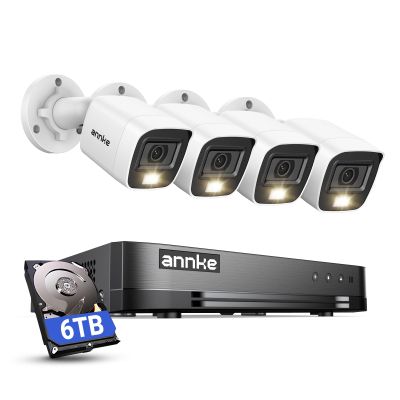 ANNKE 2MP Security Camera System, 16CH 2MP Lite DVR Recorder with AI Motion Detection, 4X 1080P (19201080) Add-on Wired White Cams with Smart Color Night Vision, IP67, 3.6mm Lens, 6TB Hard Drive