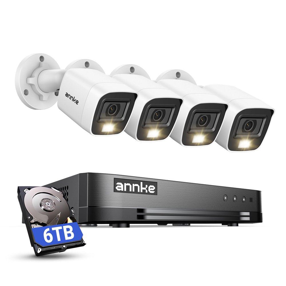ANNKE 2MP Security Camera System, 16CH 2MP Lite DVR Recorder with AI Motion Detection, 4X 1080P (19201080) Add-on Wired White Cams with Smart Color Night Vision, IP67, 3.6mm Lens, 6TB Hard Drive