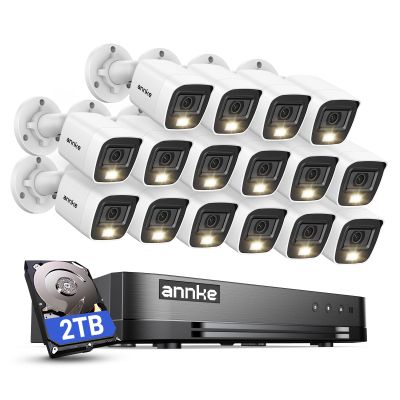 ANNKE 2MP Security Camera System, 16CH 2MP Lite DVR Recorder with AI Motion Detection, 16x 1080P (19201080) Add-on Wired White Cams with Smart Color Night Vision, IP67, 3.6mm Lens, 2TB Hard Drive