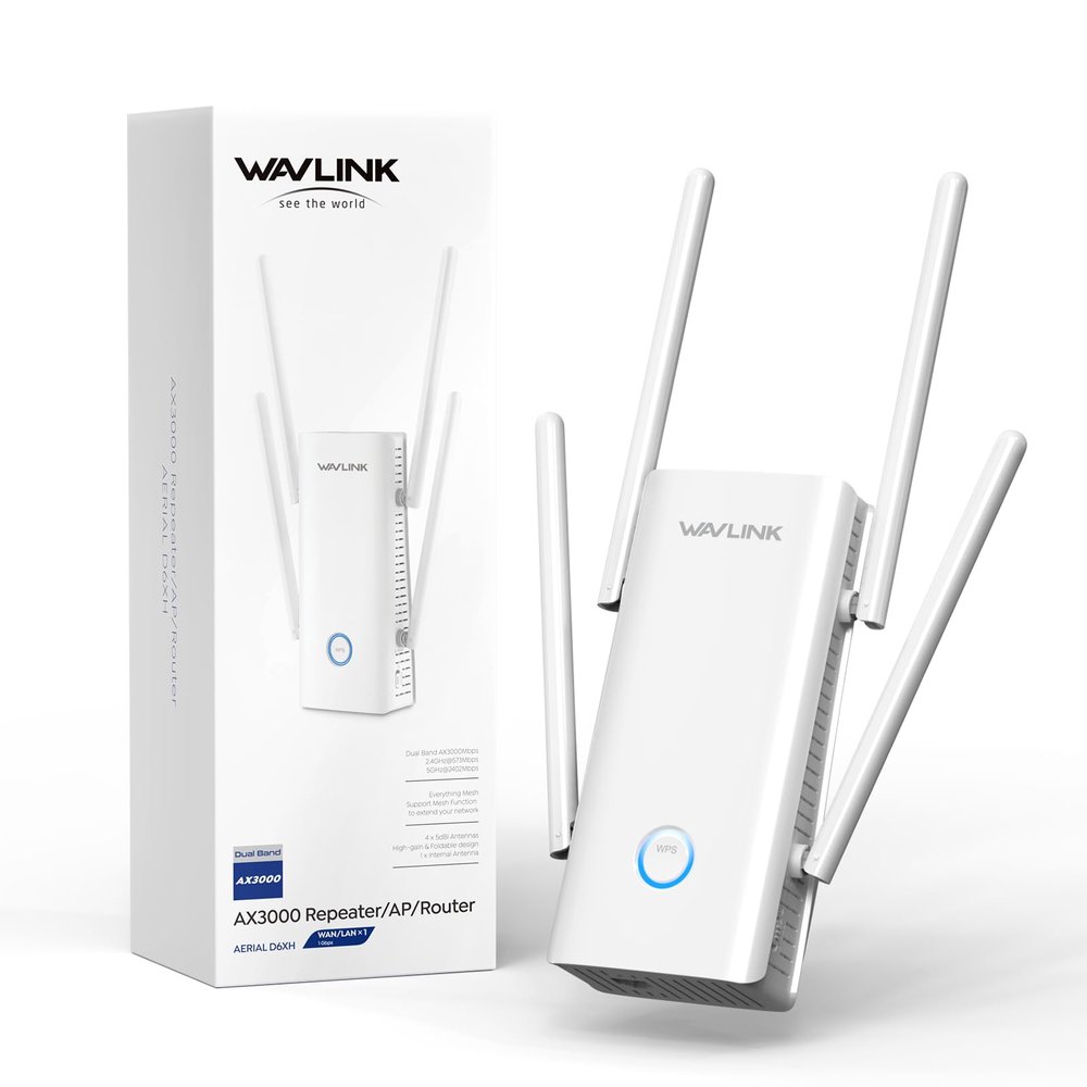 WAVLINK AX3000 WiFi 6 Extender - Internet Extender WiFi Booster with 5 High-Gain Antennas & Beamforming, Dual Band Whole Home Coverage, Gigabit Port, Repeater/AP/Router Mode for 256 Devices
