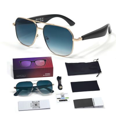 SKEKECIE AI Smart Translation Glasses for Travel & Business, Real-Time 100+ Language Translator, Wireless Open-Earphones Design with Music Playback & Touch Control,Lightweight Eyewear (GD/BU)