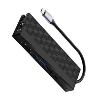 QINGFAN 7 Port USB C Adapter with 4K30hz Multimedia Port Gigabit Ethernet and PD100W Charging 2xUSB3.0 Docking Station