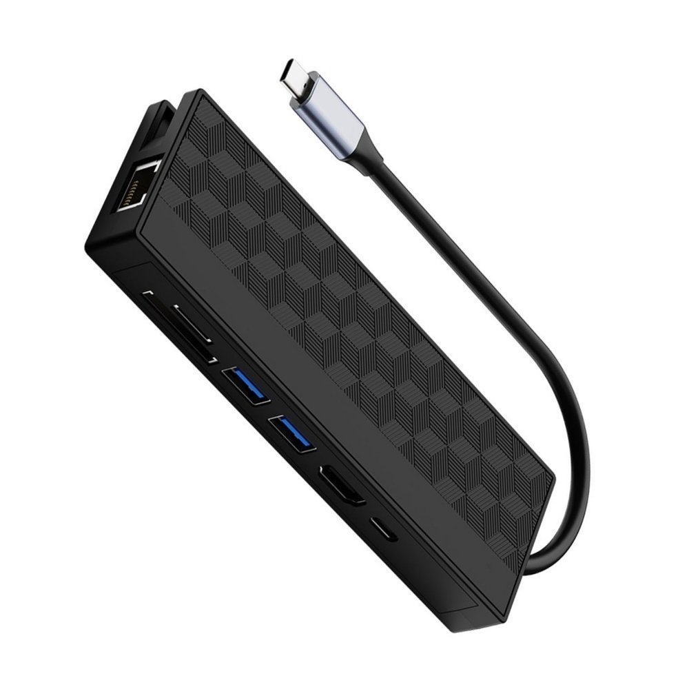 QINGFAN 7 Port USB C Adapter with 4K30hz Multimedia Port Gigabit Ethernet and PD100W Charging 2xUSB3.0 Docking Station