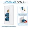 MECCANIXITY Cat 6 Ethernet Wall Plate, 3 Port Blue F-Plug Female to Female RJ45 Key-Stone Jack Wall Plate Jack Inline Coupler Connector Box Cover, White view 3