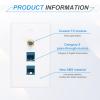 MECCANIXITY Cat 6 Ethernet Wall Plate, 3 Port Blue F-Plug Female to Female RJ45 Key-Stone Jack Wall Plate Jack Inline Coupler Connector Box Cover, White view 4