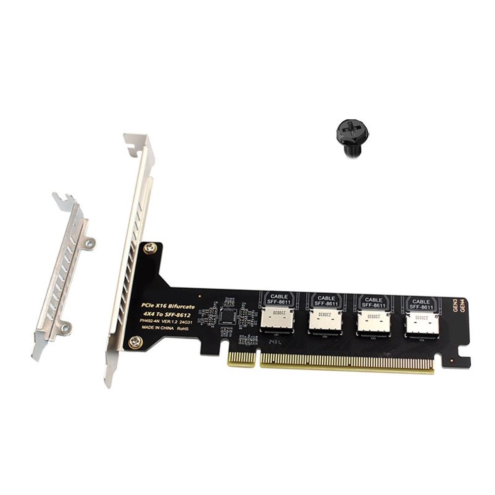 QINGFAN PCIE Adapter PCIe X16 to 4 Port SFF 8612 SFF 8611 Adapter Expansion Card for Motherboards Solid Disks Graphics Card