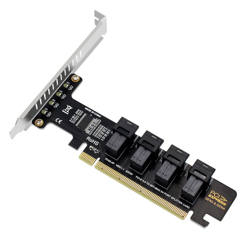 QINGFAN PCIE 16X to 4 Port Split Expansion Card PCIE 16X to 4 Port SFF-8643/8639 Split Card Data Transfer Expansion Card