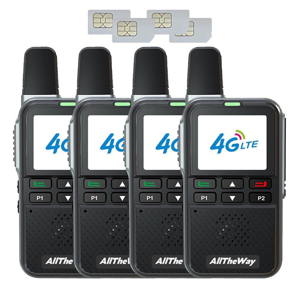 Global Walkie Talkies Unlimited Range 4G PTT Two Way Radio Nationwide Long Distance Portable Radios for Family and Work Team(4 Pack with SIM Cards)