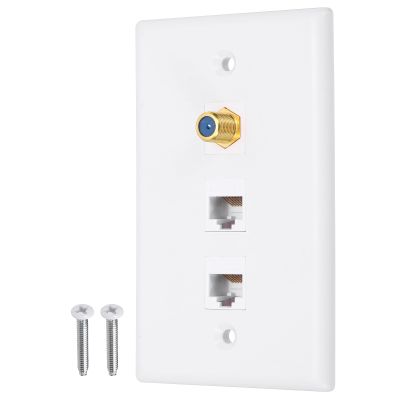MECCANIXITY Cat 6 Ethernet Wall Plate, 3 Port White F-Plug Female to Female RJ45 Key-Stone Jack Wall Plate Jack Inline Coupler Connector Box Covers, White