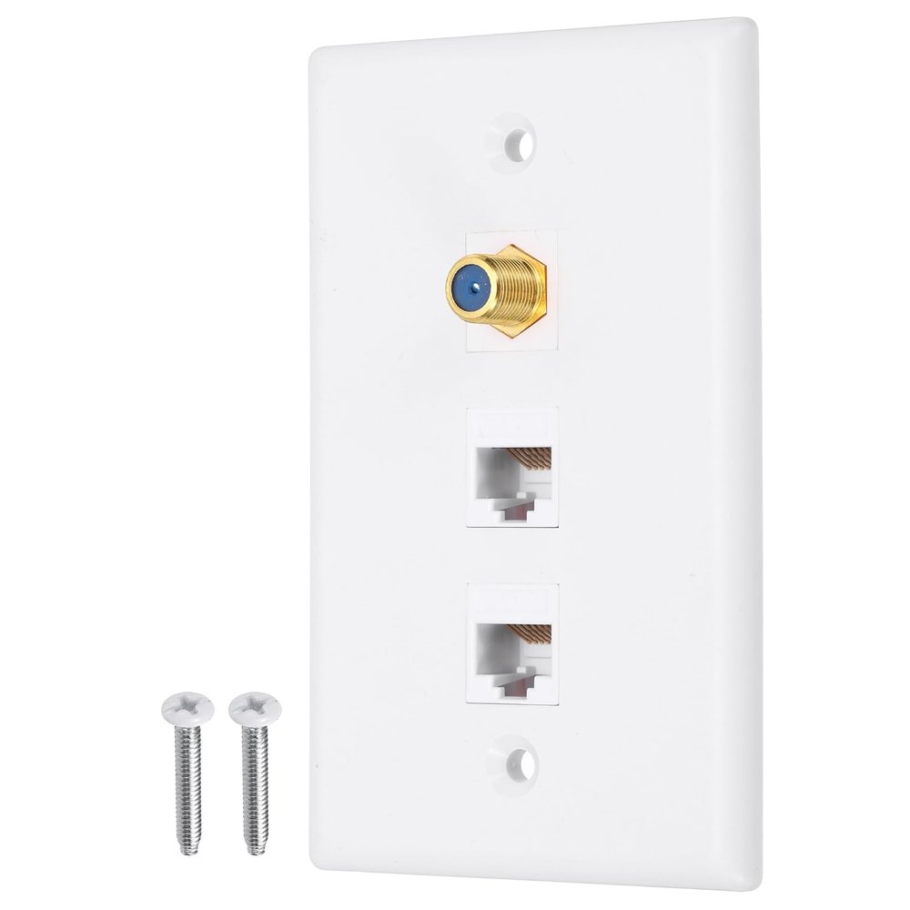 MECCANIXITY Cat 6 Ethernet Wall Plate, 3 Port White F-Plug Female to Female RJ45 Key-Stone Jack Wall Plate Jack Inline Coupler Connector Box Covers, White