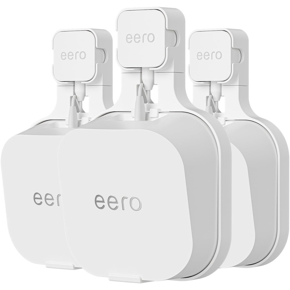 PUUUCI Outlet Wall Mount Bracket for eero 7 Mesh Wi-Fi 7 Router - A Space-Saving Accessory with Cord Management, Supports Vertical or Horizontal Outlets (White, 3 Pack)