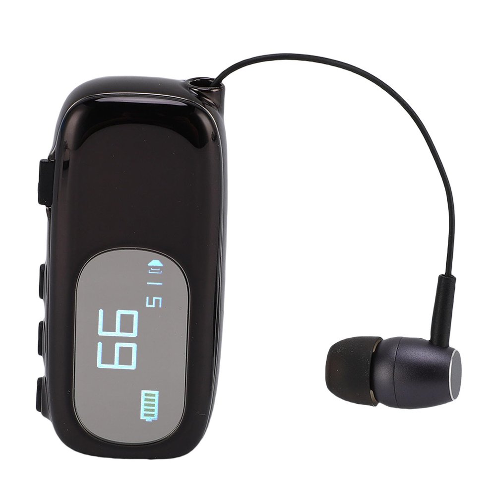FOSA On Headset, Retractable Wireless Headset with LCD Digital Power Display Vibration Alert Voice Caller Number for Driving Business (Electroplated Bright Black)