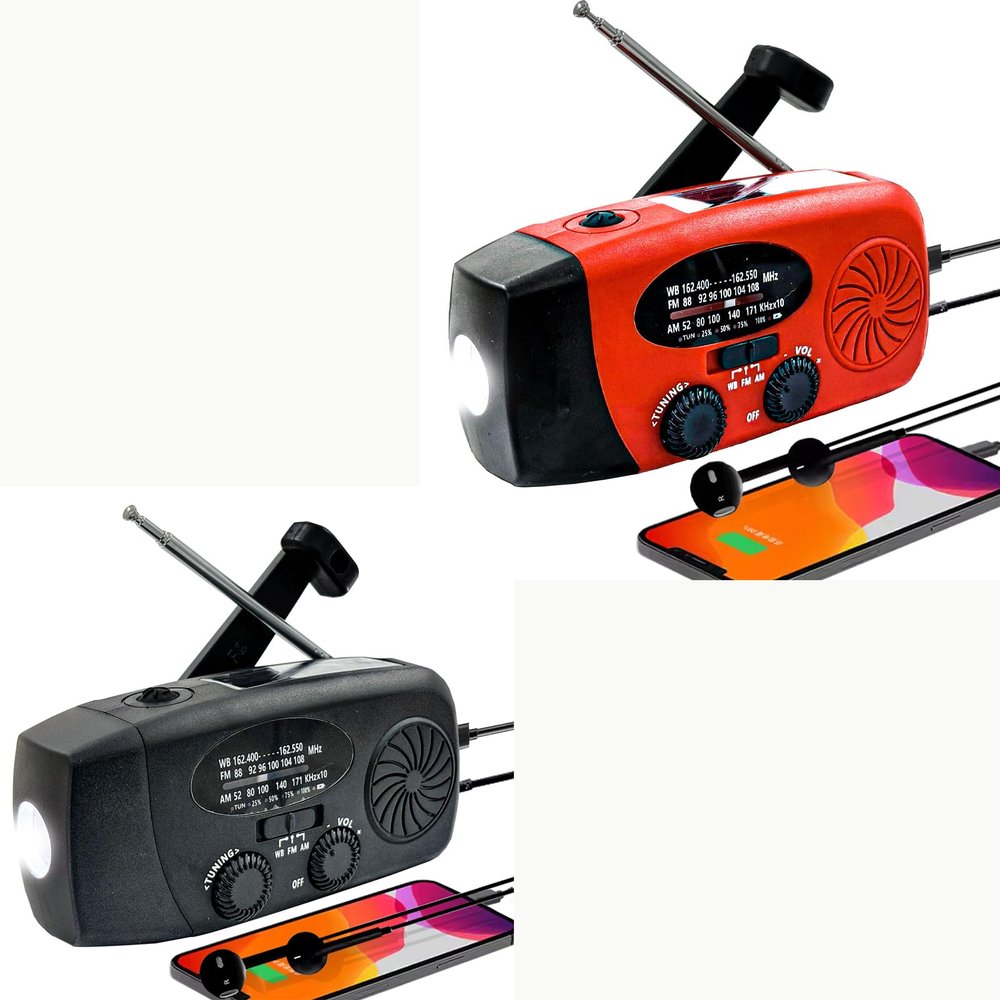 Hand Crank Solar Emergency Weather Radio, 2000mAh Self-Powered with 7 NOAA Channels, WB/AM/FM Radios, Reading Lamp & Flashlight for Home Survival (Red/Black)