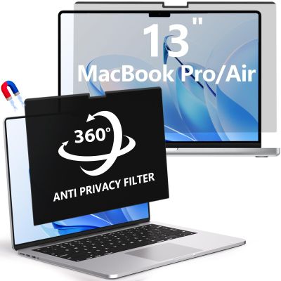 360 Magnetic Privacy Screen Protector for MacBook Air 13 (2018-2021, M1) & MacBook Pro 13 (2016-2022, M1/M2), Removable Anti-Glare 4-Way Privacy Film 13.3 Inch Privacy Filter Privacy Screen