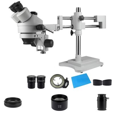Lab Microscope Accessories 4K 48MP HDMI USB Industrial Camera 3.5X-90X Double Boom Stand Zoom Simul Focal Trinocular Stereo Microscope for Phone PCB Repair(3.5X-45X NO Camera White)