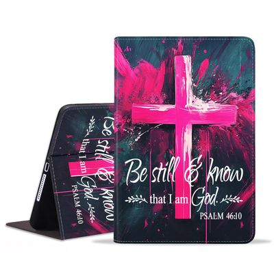JDHJFBFJNP Case for Samsung Galaxy Tab S10 Plus 2024/ S9 Plus/ S9 FE Plus 5G 12.4 Inch 2023, Premium PU Leather Stand Folio Cover with Auto Sleep/Wake, Holy Cross Quote Bible Verse Psalm 46:10
