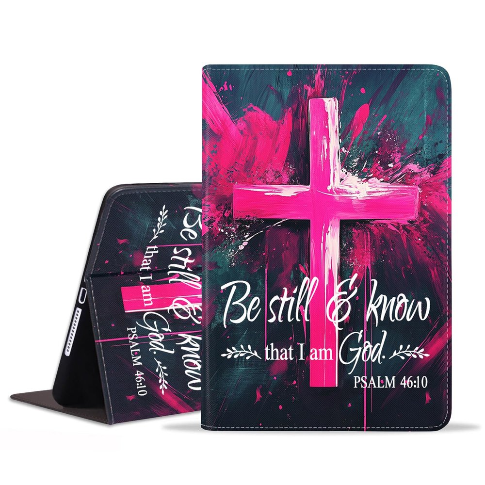 JDHJFBFJNP Case for Samsung Galaxy Tab S10 Plus 2024/ S9 Plus/ S9 FE Plus 5G 12.4 Inch 2023, Premium PU Leather Stand Folio Cover with Auto Sleep/Wake, Holy Cross Quote Bible Verse Psalm 46:10