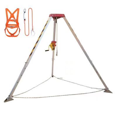 Aluminum Manhole Rescue Tripod Kit with 1800lbs Winch, 15m Fall Arrester, Lifting and Rescue Equipment for Well, Sewer Tunnel - Confined Space Rescue Tripod Kit