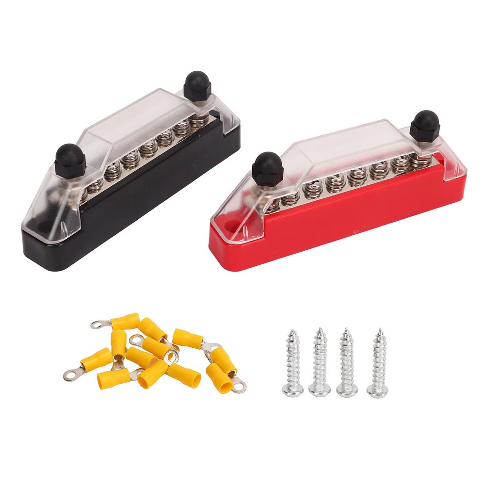 2 Pcs 6 Post Power Distribution Block 12 48V 150A, with M6 Terminal Post and M4 Wiring Screw, Circuit fuze Block Holder for Automotive Car Audio Solar Marine Use, Brass Material