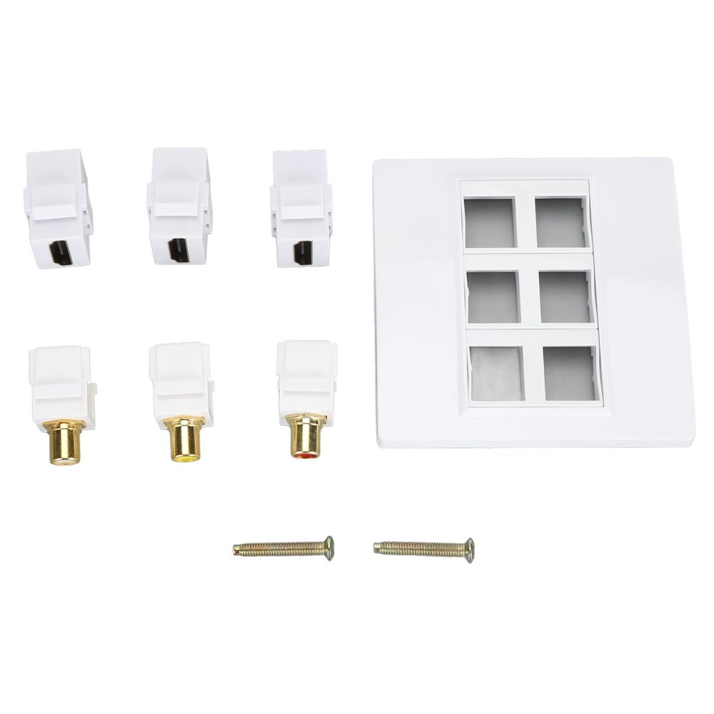86mm Wall Plate with 3 HDMI and 3 R CA Ports, Supports 4K 60Hz, Compatible with HDMI 2.0, Ideal for Home Theater and AV Installations