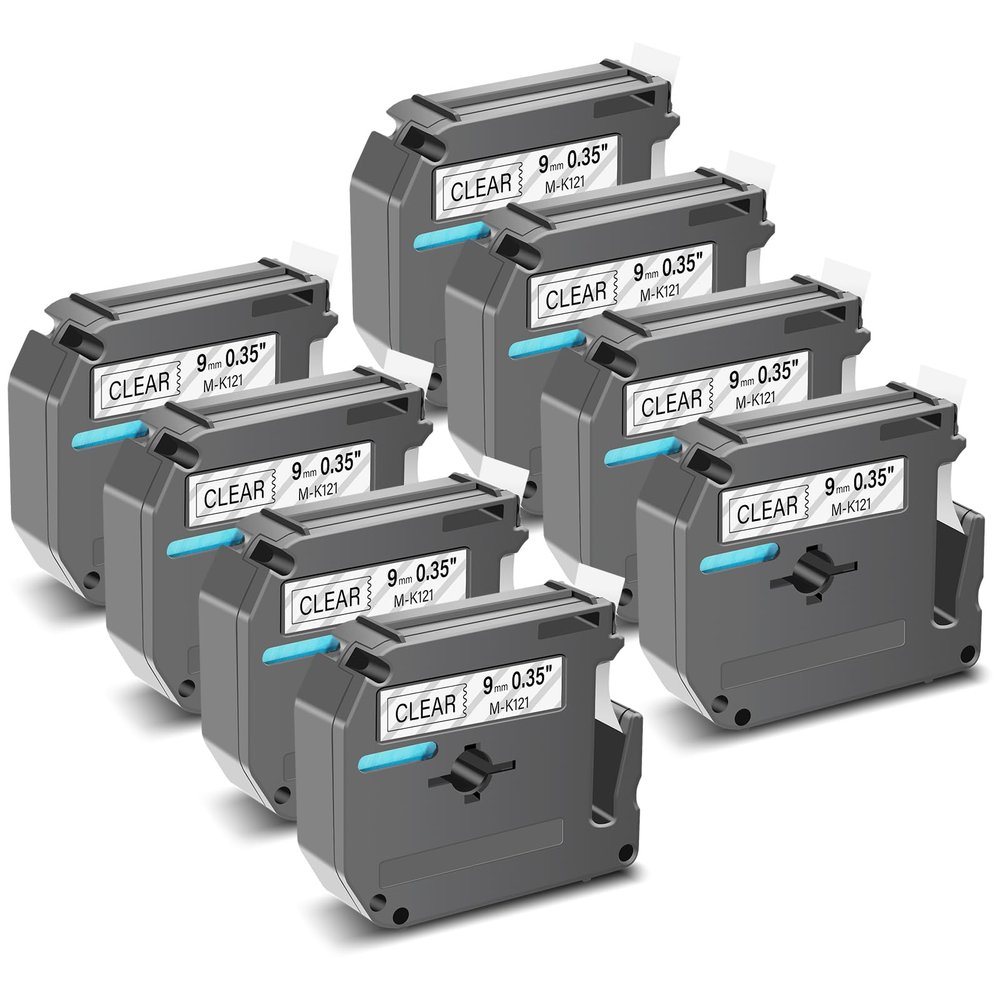 GREENCYCLE M-121 Label Tape 8PK Compatible for Brother Ptouch M Tape M-121s 9mm 0.35 Clear M-K121 M-121s M121 for Brother Ptouch PT-M95 PT-70BM PT-90 PT-85 PT65 Label Maker Refills