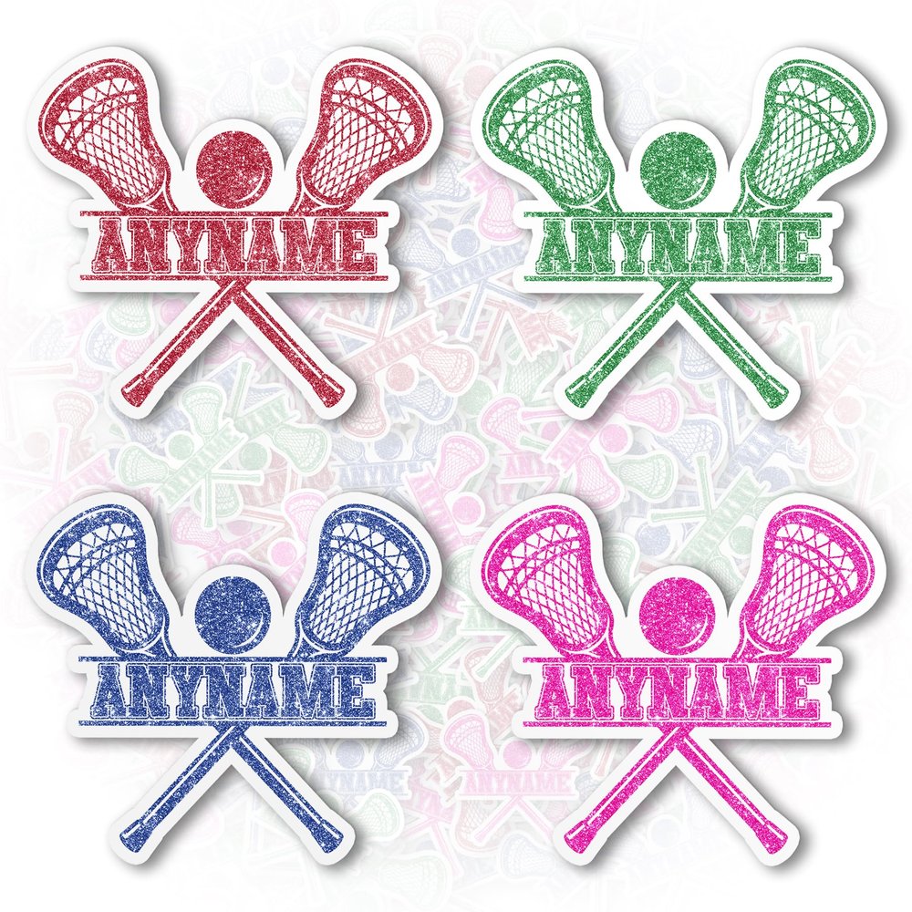 Custom Glitter Name Sticker Personalized Sports Lacrosse Racket Player Name Number Waterproof Vinyl Stickers for Laptop Water Bottle Cars Phone Case Decal Decor Stuff Gifts