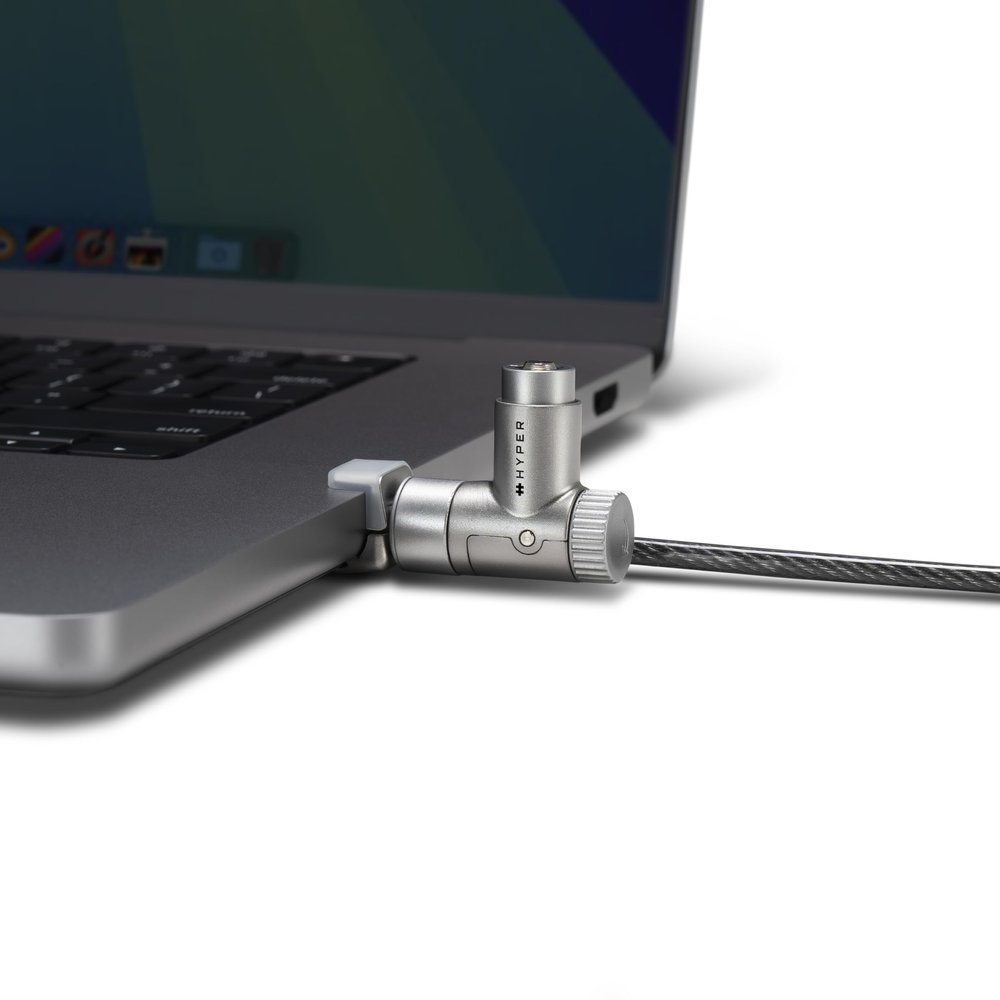 HyperShield MacBook Pro Cable Laptop Lock  Tool-Free MacBook Security Lock w/ 6.5 Ft. Steel Cable, Full Port Access  for 14 & 16 Apple Silicon Devices  Ideal for Public Spaces