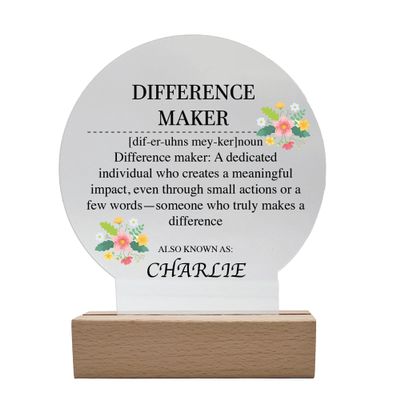 CHEERZEER CUSTOMIZE Difference Maker Gift Personalized Night Light with Name Appreciation Gift for Women, Volunteers, Nurses, Social Workers, Office Staff, or Administrative Professionals