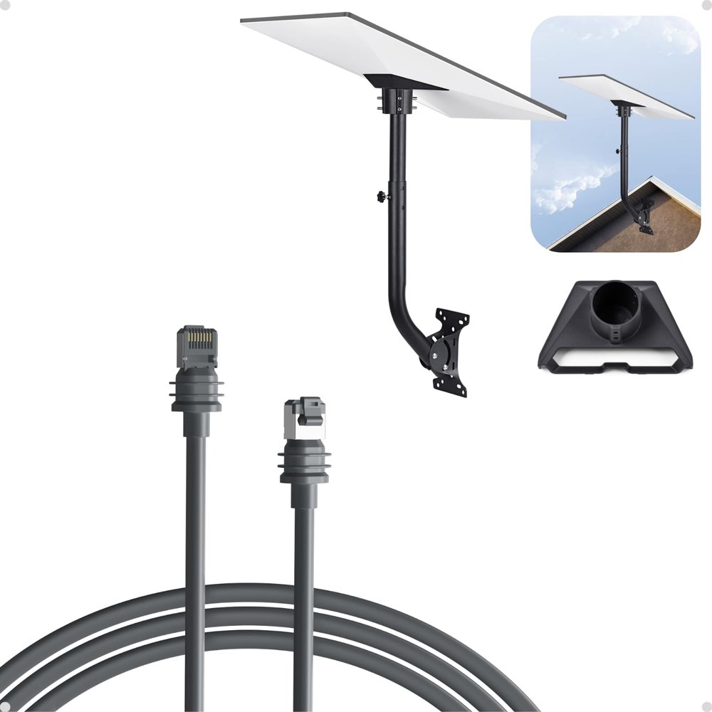 Adjustable Mounting Kit with Aluminum Pipe Adapter Pole Mount for Starlink Standard/Gen 3, Ethernet Cable for Starlink Standard/Gen 3 and Mini 5M/16.5FT