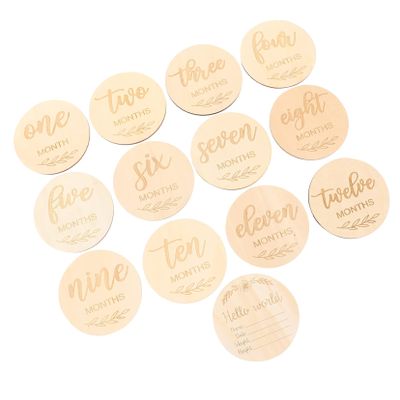 DECHOUS Safe Wooden Newborn Milestone Discs 13pcs Set Monthly Milestone Cards Photo Prop for Baby Growth