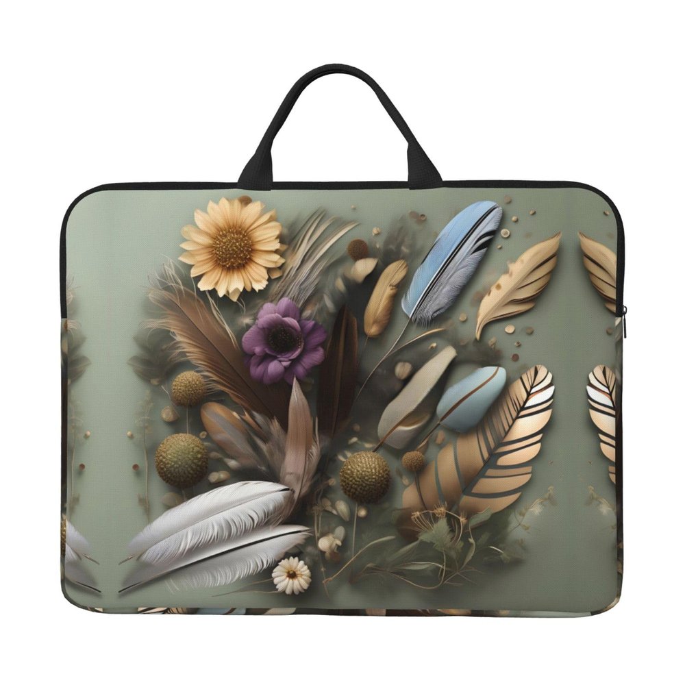 Feather Flower Printed Laptop Sleeve 16.5 * 12.2", Business and Casual Dual use, Suitable for Some laptops