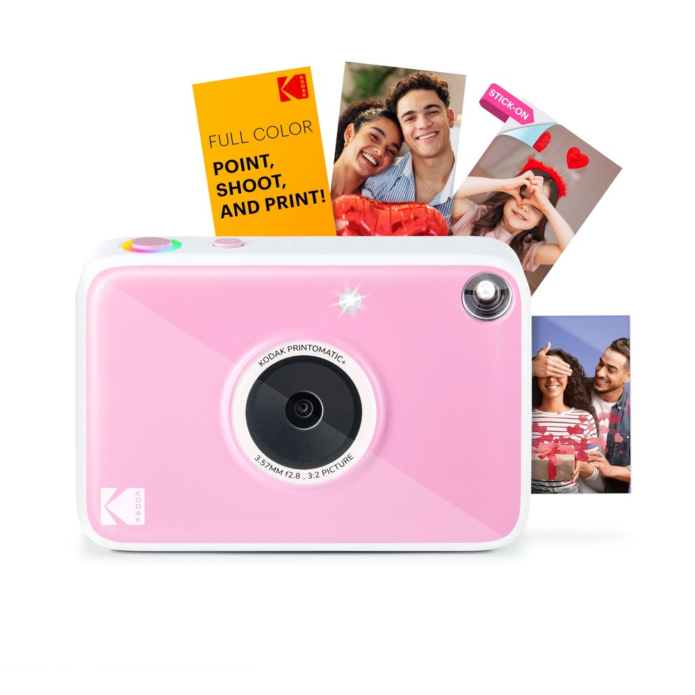 Kodak Printomatic+ Instant Print Digital Camera (Pink) 10MP Portable Camera with Interactive RGB LED Status Indicator, Prints Full-Color Photos on Zink 2x3 Sticky-Backed Photo Paper - Easy & Fun