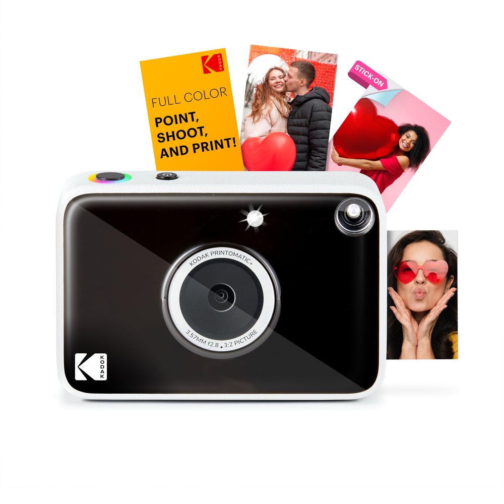 Kodak Printomatic+ Instant Print Digital Camera (Black) 10MP Portable Camera with Interactive RGB LED Status Indicator, Prints Full-Color Photos on Zink 2x3 Sticky-Backed Photo Paper - Easy & Fun