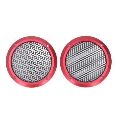 Qiilu Speaker Grill Guard Protector 2pcs Speaker Covers Black Round Speaker Grill Mesh Deco Ive Subwoofer with 8 Screws OD 97mm for Car Speakers (Red)