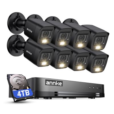ANNKE 2MP Security Camera System, 16CH 2MP Lite DVR Recorder with AI Motion Detection, 8X 1080P (19201080) Add-on Wired Black Cams with Smart Color Night Vision, IP67, 3.6mm Lens, 4TB Hard Drive