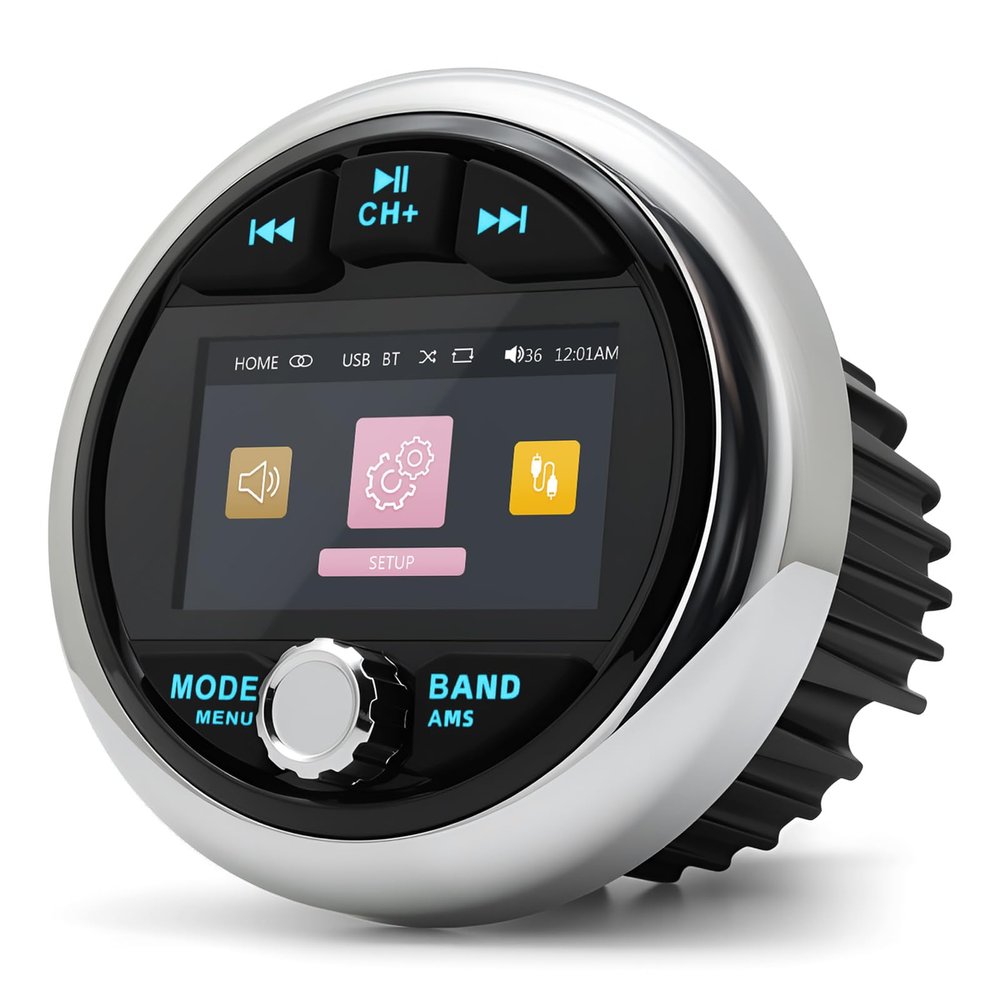 MH Marine Boat Stereo Gauge Receiver - Audio Systems, 3 Inch Video Playback, Wireless Connection, AM/FM, USB Port, AUX, No CD DVD Player, MP5 Player Radio Receiver